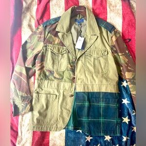 Ralph Lauren Men's Military Green and Blue Patchwork Jacket